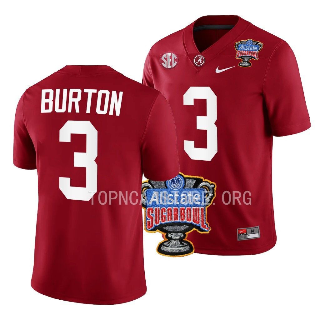 Men's Alabama Crimson Tide Jermaine Burton #3 Crimson 2022 Sugar Bowl NCAA College Football Jersey